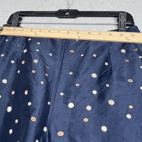 Talbots Pant Womens Size 8 Navy Tan Silver Polka Dot Ankle Straight Ankle Silk - Picture 4 of 12